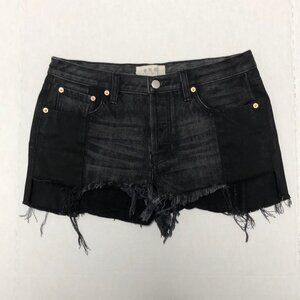 We The Free Jean shorts black Button Fly cutoff fray Hem distressed size 28
